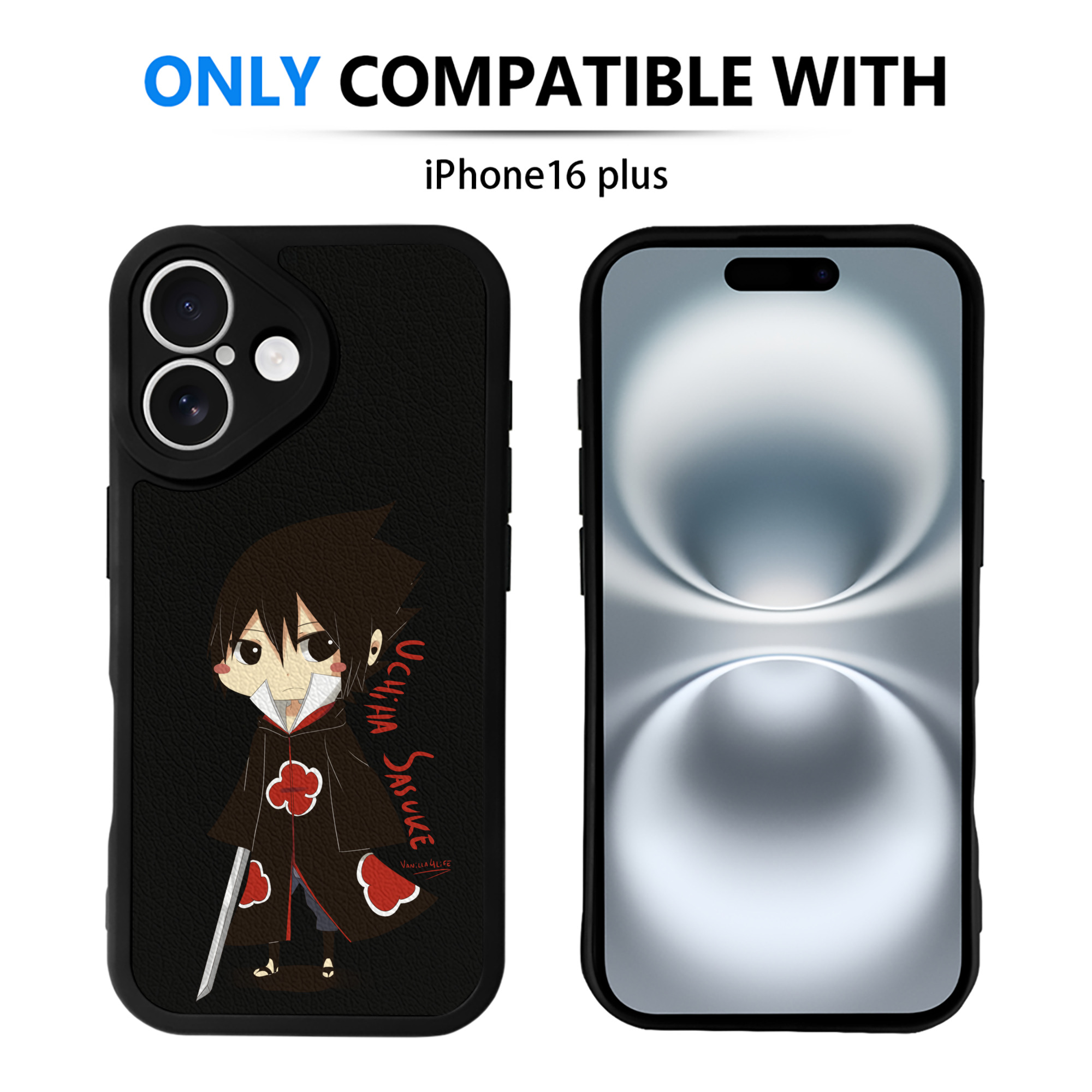 （画像用） NARUTO -ナルト- うちは サスケ Uchiha Sasuke 【iPhone 16シリーズ対応】シリコンスマホケース（レザー調） 材質：シリコン